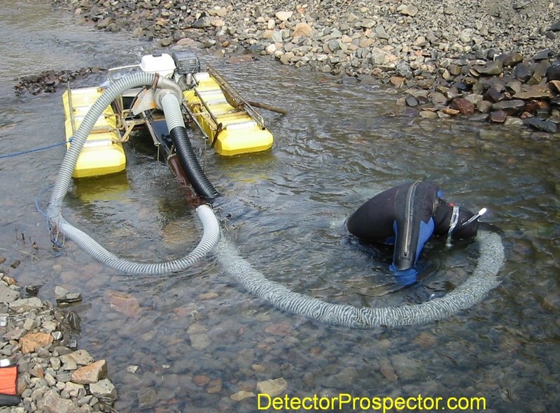 Brian running suction dredge at Ganes Creek