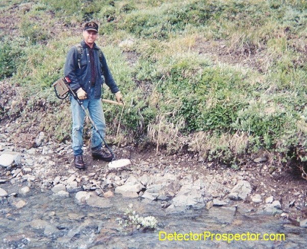 Steve points to where 8 dwt nugget was found with Minelab SD2200D