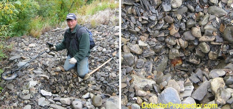 Jeff excavating large gold nugget that turned out to be a rusty can