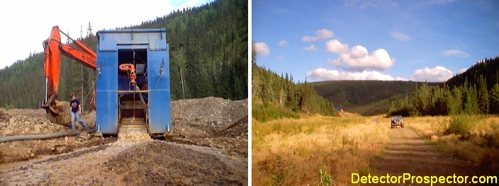 Gail with the equipment, and portion of creek recovered from previous mining operations