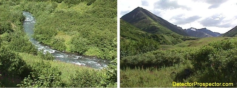 Views from camp down to creek and looking up valley